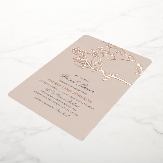 Blissful Branches Vrijgezellenfeest Roos Gold Folie Uitnodiging (Gedraaid)