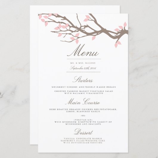 Blissful Branches Wedding Dinner Menu (Voorkant / Achterkant)