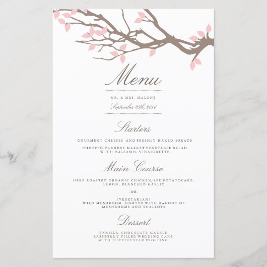 Blissful Branches Wedding Dinner Menu (Voorkant)