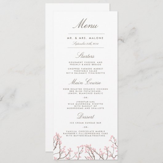 Blissful Branches Wedding Dinner Menu (Voorkant / Achterkant)
