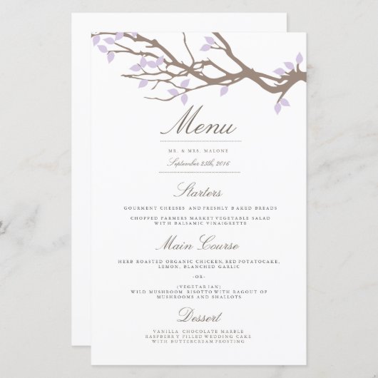 Blissful Branches Wedding Dinner Menu (Voorkant / Achterkant)