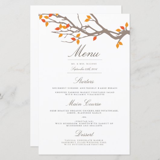 Blissful Branches Wedding Dinner Menu (Voorkant / Achterkant)