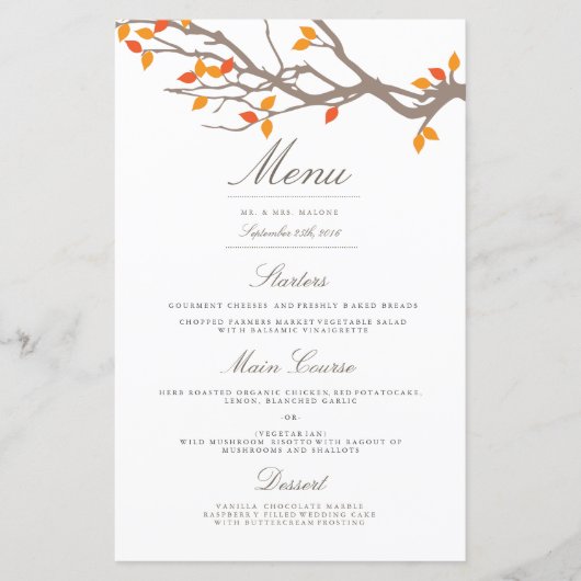 Blissful Branches Wedding Dinner Menu (Voorkant)