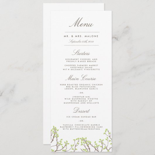Blissful Branches Wedding Dinner Menu (Voorkant / Achterkant)