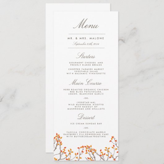 Blissful Branches Wedding Dinner Menu (Voorkant / Achterkant)