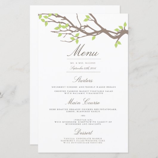 Blissful Branches Wedding Dinner Menu (Voorkant / Achterkant)