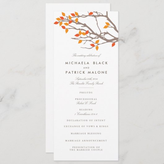 Blissful Branches Wedding Programme Programmakaart (Voorkant / Achterkant)