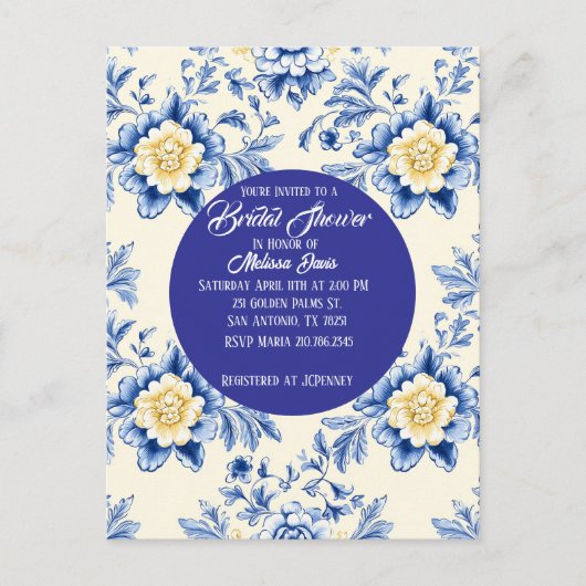 Blissful Chinoiserie Bridal Shower Invitation Briefkaart (Voorkant)
