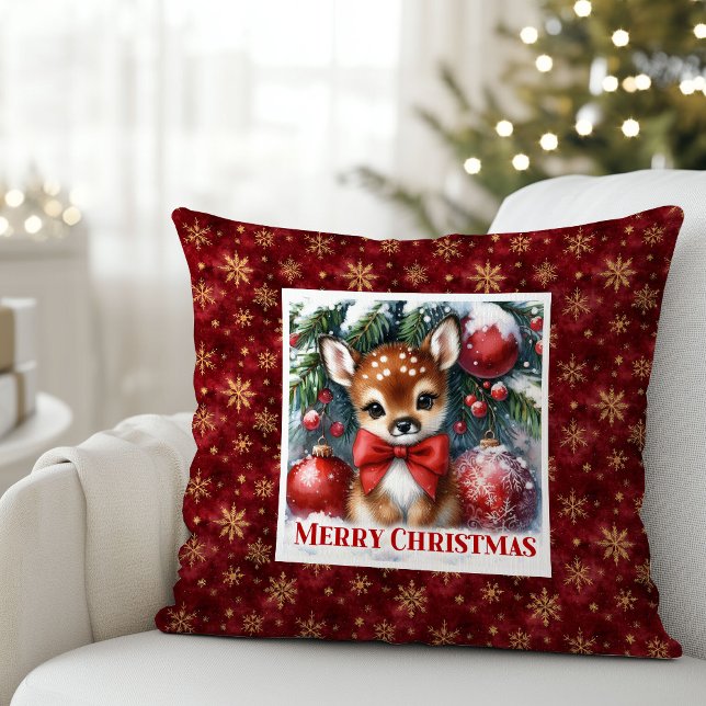 Blissful Christmas scene baby fawn Christmas  Kussen (Blissful Christmas scene baby fawn Christmas pillow (52))