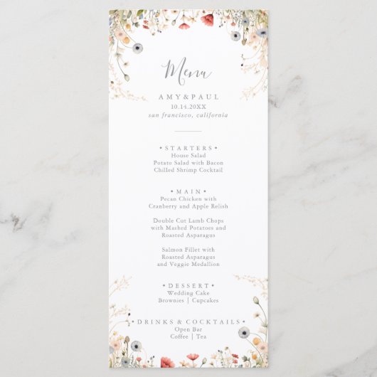 Blissful Colorful Boho Wildflower Dinner Menu (Voorkant)