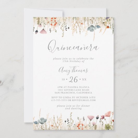 Blissful Colorful Boho Wildflower Quinceañera Kaart (Voorkant)