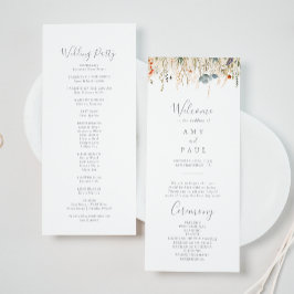 Blissful Colorful Boho Wildflower Wedding Program Programmakaart