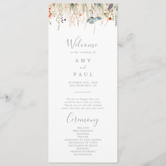 Blissful Colorful Boho Wildflower Wedding Program Programmakaart (Voorkant)