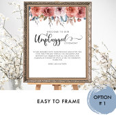 Blissful Floral Blush Blue Unplugged Ceremony Sign Poster