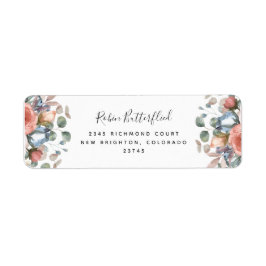 Blissful Floral Blush Peach, Blue Return Address Etiket