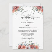 Blissful Floral Dusty Blue en Blush Wedding Kaart (Voorkant)
