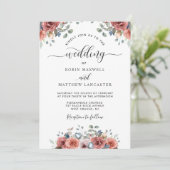 Blissful Floral Dusty Blue en Blush Wedding Kaart (Staand voorkant)