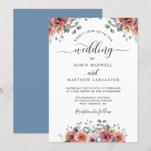 Blissful Floral Dusty Blue en Blush Wedding Kaart