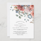 Blissful Floral Dusty Blue en Blush Wedding Kaart (Voorkant)