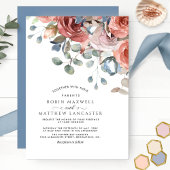 Blissful Floral Dusty Blue en Blush Wedding Kaart