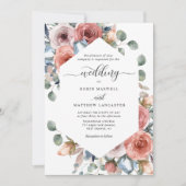 Blissful Floral Dusty Blue en Blush Wedding Kaart (Voorkant)
