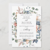 Blissful Floral Dusty Blue en Greenery Wedding Kaart (Voorkant)