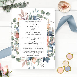 Blissful Floral Dusty Blue en Greenery Wedding Kaart