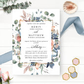 Blissful Floral Dusty Blue en Greenery Wedding Kaart