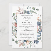 Blissful Floral Dusty Blue en Greenery Wedding Kaart (Voorkant)
