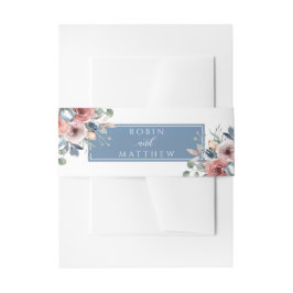 Blissful Floral, White en Dusty Blue, bruiloft Uitnodigingen Wikkel