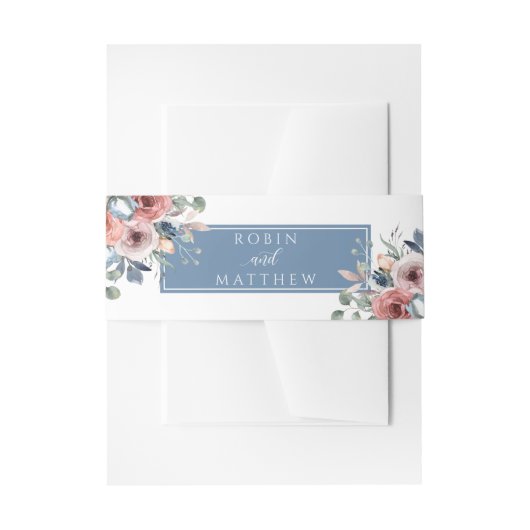Blissful Floral, White en Dusty Blue, bruiloft Uitnodigingen Wikkel (Voorkant Voorbeeld)