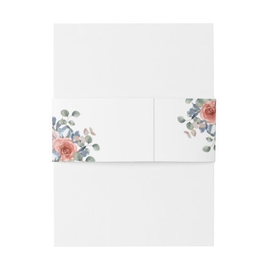 Blissful Floral, White en Dusty Blue, bruiloft Uitnodigingen Wikkel (Achterkant Voorbeeld)