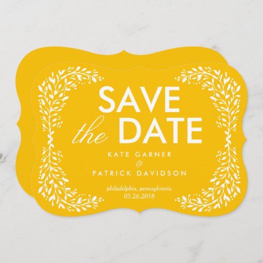 Blissful Laurel BEWERKBARE KLEUR Sla de datum Kaar Save The Date (Voorkant / Achterkant)