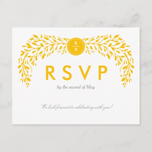 Blissful Laurel RSVP Briefkaart EDITABLE COLOR (Voorkant)