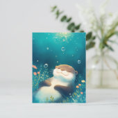 Blissful Otter Floating in Dreamy Blue Water Briefkaart (Staand voorkant)