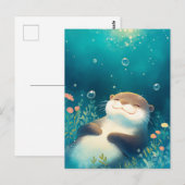 Blissful Otter Floating in Dreamy Blue Water Briefkaart (Voorkant / Achterkant)