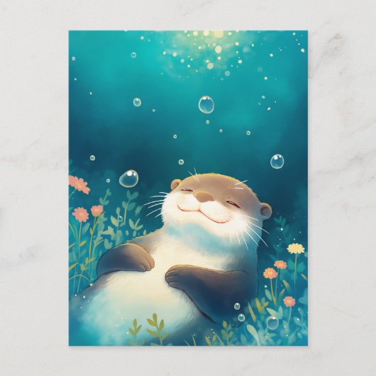 Blissful Otter Floating in Dreamy Blue Water Briefkaart (Voorkant)