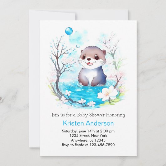 Blissful Otter's Waterverf Dreams Boy Baby shower Kaart (Voorkant)