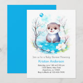Blissful Otter's Waterverf Dreams Boy Baby shower Kaart (Voorkant / Achterkant)