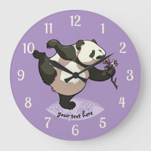 Blissful panda die bloesbloemen smolt met tekst grote klok