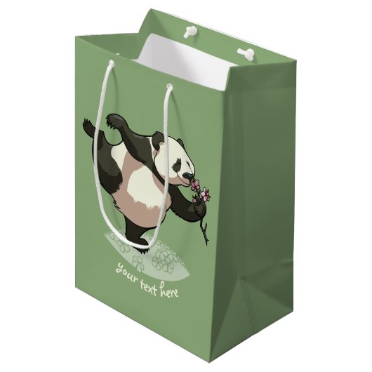 Blissful panda die bloesbloemen smolt met tekst medium cadeauzakje (Voorkant Gekanteld)
