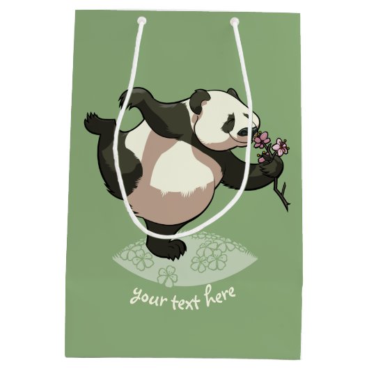 Blissful panda die bloesbloemen smolt met tekst medium cadeauzakje (Achterkant)