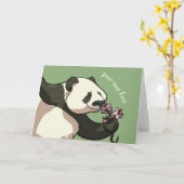 Blissful Panda Smelling Blossom Flowers Cartoon Kaart (Gele Bloem)