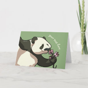 Blissful Panda Smelling Blossom Flowers Cartoon Kaart