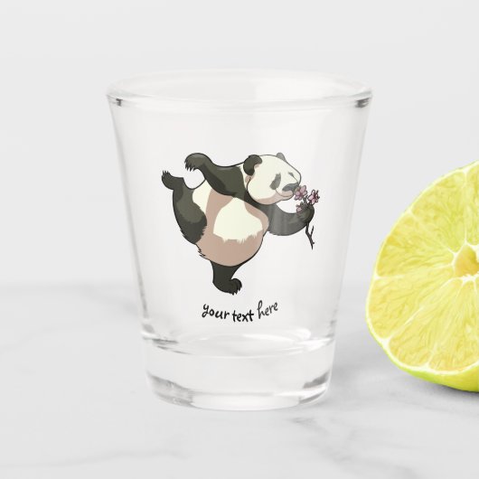 Blissful Panda Smelling Blossom Flowers Cartoon Shot Glas (Voorkant)