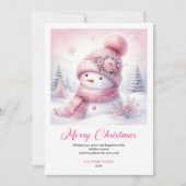 Blissful pink snowman kids card editable download feestdagenkaart (Voorkant)