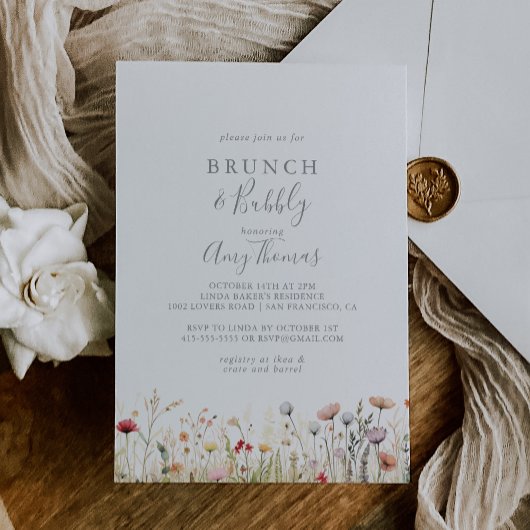 Blissful Wildflower Brunch Bubbly Bridal Shower Kaart