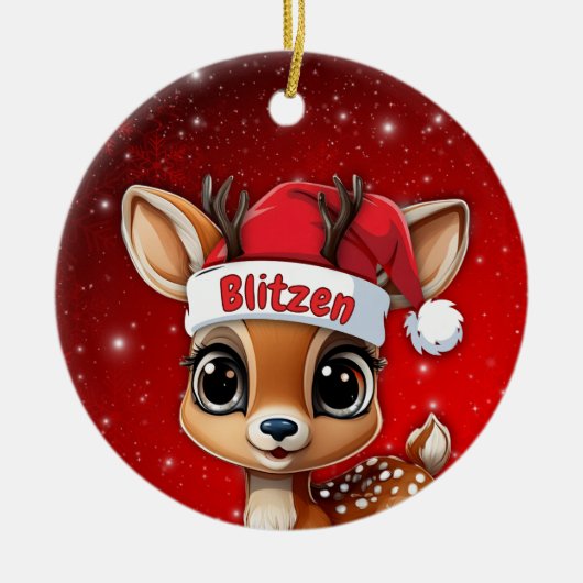 Blitzen Baby Deer, Fawn, Doe, Reindeer🦌 🎄 Keramisch Ornament (Voorkant)