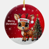 Blitzen Baby Deer, Fawn, Doe, Reindeer🦌 🎄 Keramisch Ornament (Achterkant)