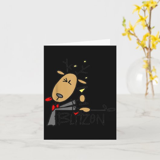 Blitzen Christmas Funny Reindeer  Kaart (Gele Bloem)
